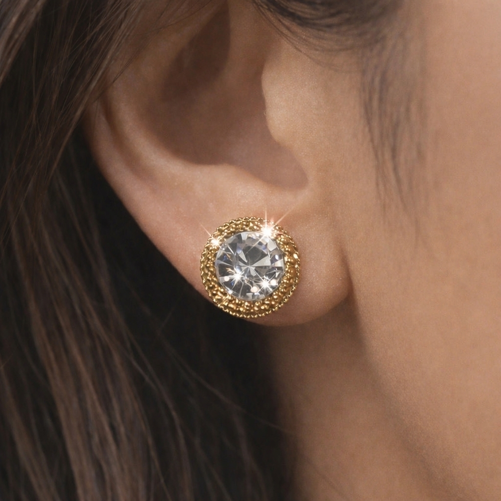 Women’s Gold Clear Crystal Stud Earrings – Elegant Sparkling Fashion Jewelry